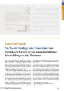 Cover-Seite der Fachzeitschrift "Der Bausachverständige" mit dem Artikel des Baugutachters Carsten Nessler zum Thema: "Sachverständige und Bauabnahme"