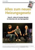 Titelbild des Fachmagazins Immobilienmakler von Sprengnetter, mit der Überschrift "Alles zum neuen Heizungsgesetz", mit den Autoren des gleichnamigen Buches Sven Johns und Carsten Nessler. Zu sehen ist auch Jan Sprengnetter, der die beiden interviewt hat.